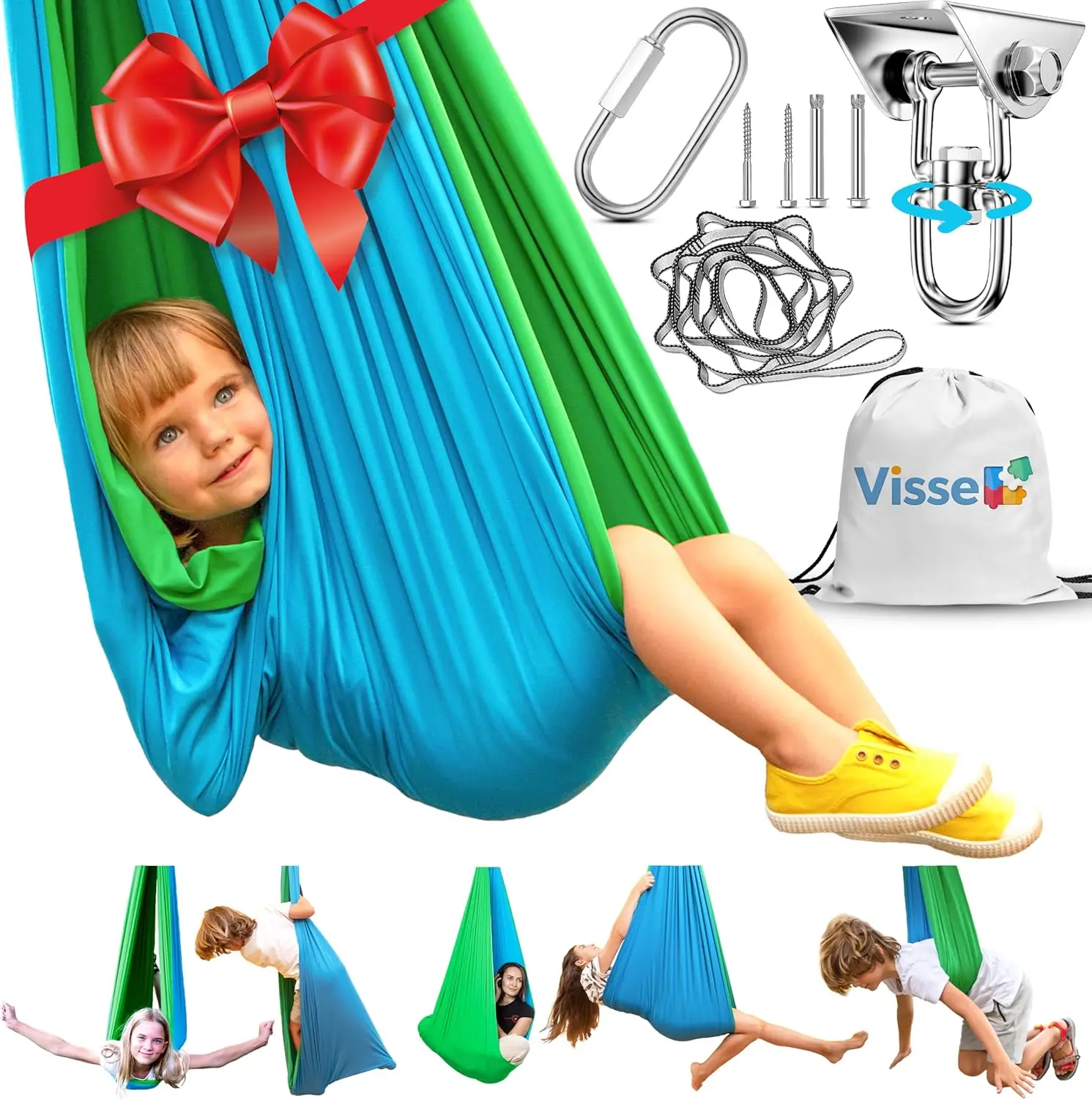 

Kids Sensory Swing for Calming Therapy - Indoor Outdoor Hammock Supports 300lbs, Helps Autism ADHD SPD