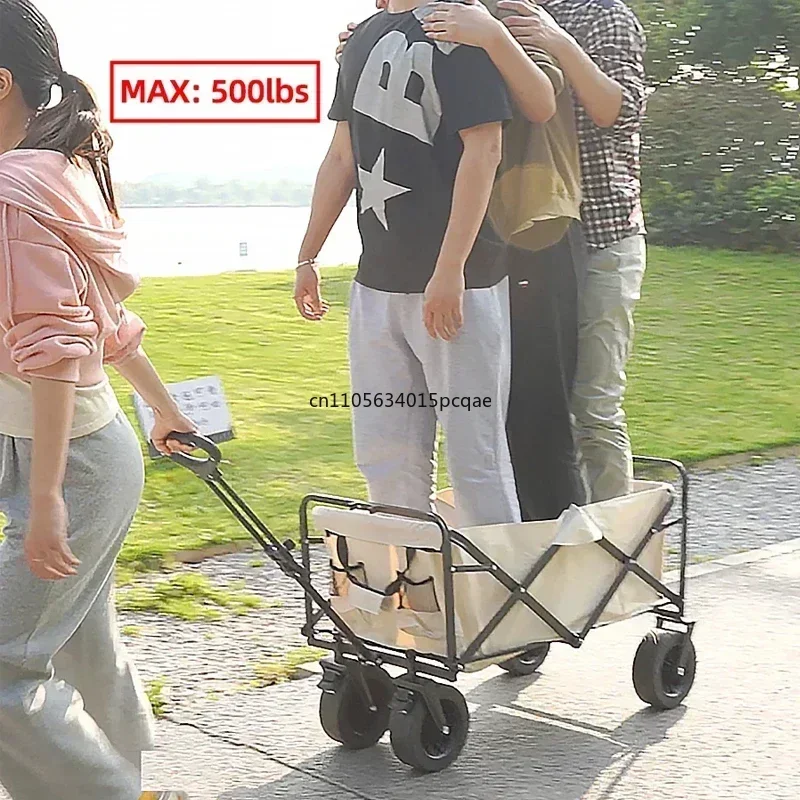 Carrito de Playa Plegable, Carrito de Jardín Metálico para Camping, Carrito de Mano Portátil, Carrito Plegable para Exteriores