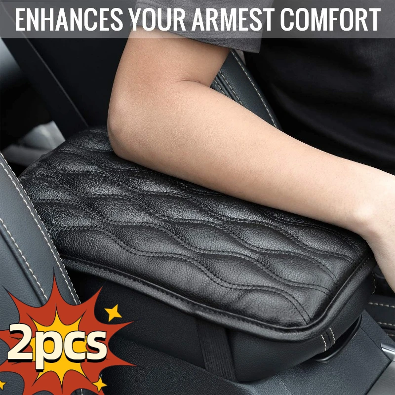 

2pcs PU Leather Car Armrest Mat Center Console Arm Embroider Car Seat Protection Cushion Pillow Cover Protective Car Accessories