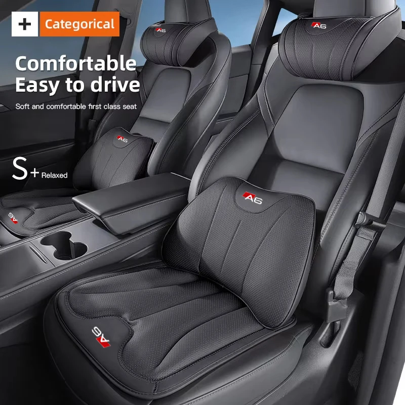 For Audi A6 C6‌ C7‌ C8‌ Car Headrest Lumbar Support Memory Foam Napa Leather Car Rest Neck Pillow Seat Cushion Car Accessories