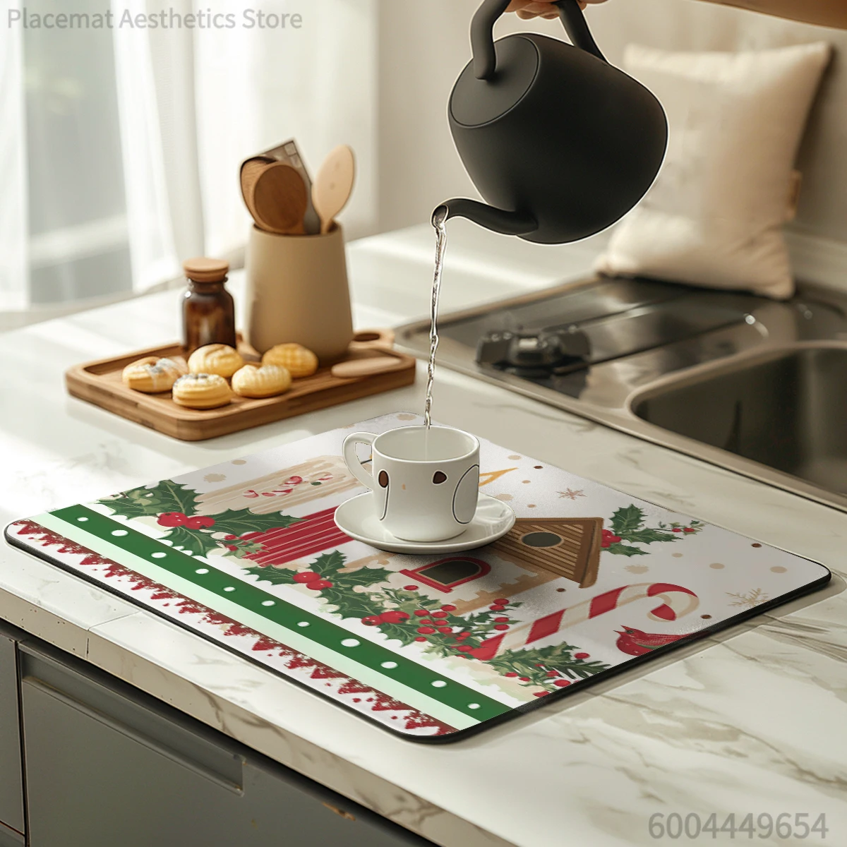 

Coffee Tablewear Drain Pad Christmas Berry Bathroom Square Absorbing Anti-slip Dry Mat Placemat Dishes Cup Splash Proof Drainer