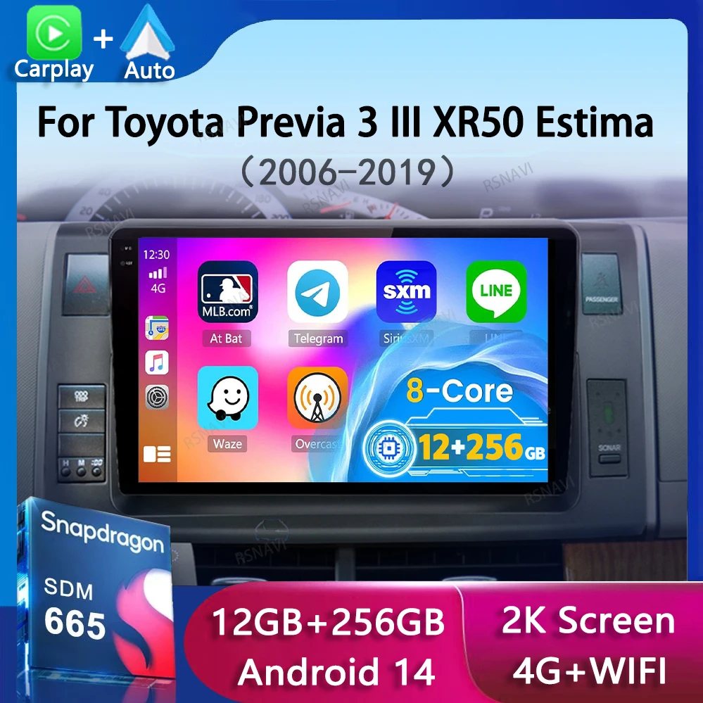 

Android 14 Carplay Авто Радио для Toyota Previa 3 III XR50 Estima 2006-2019 Навигация GPS Мультимедийный плеер Стерео видео