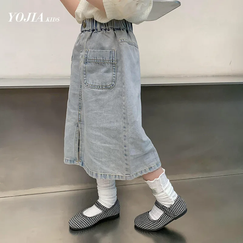 

Baby Girl Dress Girls Denim Skirt 2024 Summer New Foreign Korean Style Children Skirt Thin Slit Children Fashion Skirt