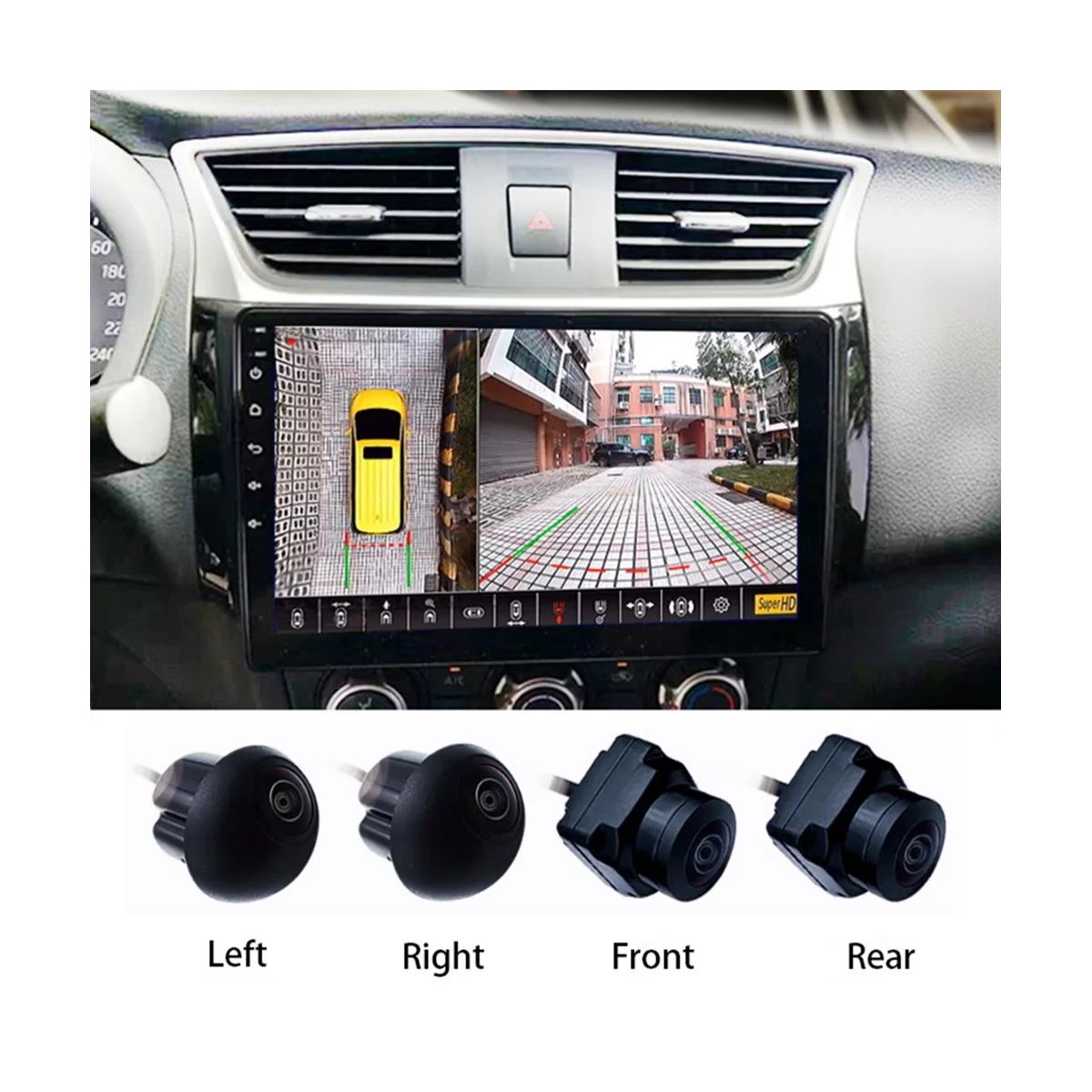 

360° Car Camera Panoramic Surround View 1080P AHD Right+Left+Front+Rear View Camera System for Android Auto Radio