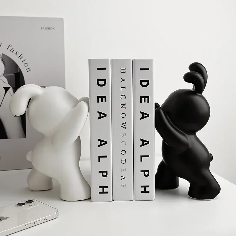 Nordic Desk Accessories Ceramic Rabbit Statues Bookshelf Home Decoration Living Room Decor Bookends Books Rely Figurines Gift