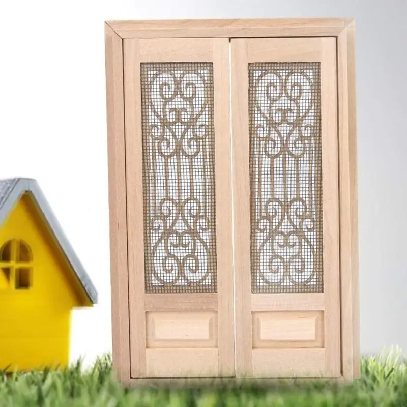77HD 1/12 Búp bê thu nhỏ Cửa màn hình đôi cửa không sơn cho màn hình dự án mô hình thủ công sáng tạo và sử dụng giáo dục