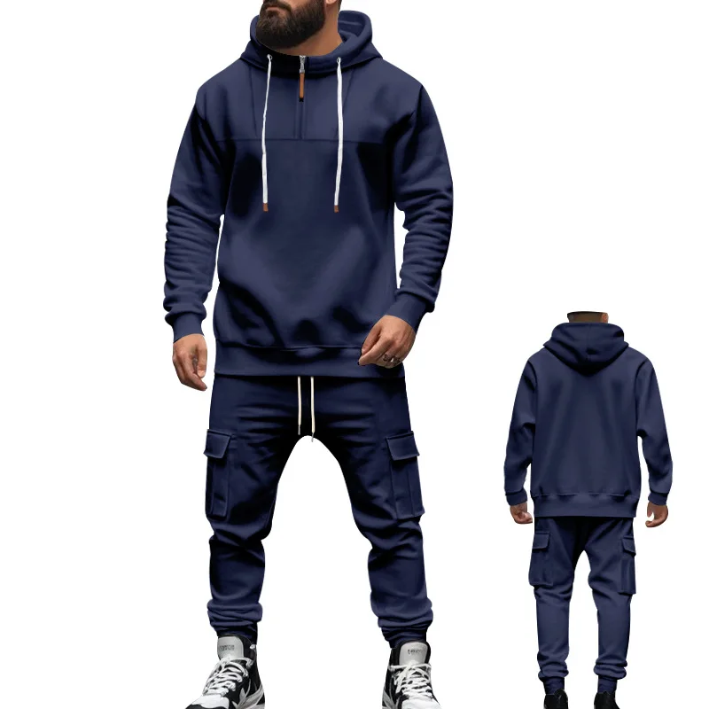 

Men's Fleece Casual Suit European American Style Autumn Winter Hooded Sweatshirt Long Sleeve Long Pants Sportswear