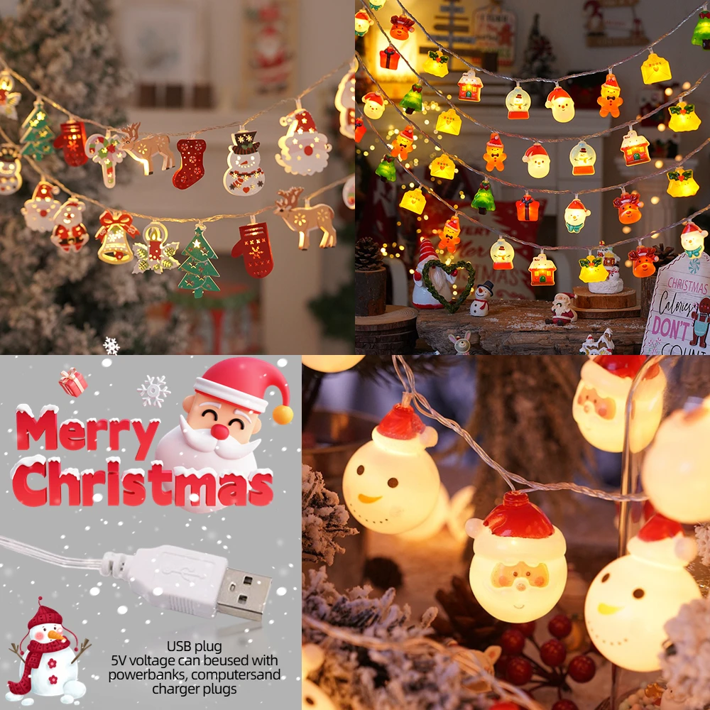 

Christmas Lights String Santa Claus Snowman USB Garland LED Christmas Tree Decorative Light Party Decor Christmas ornament