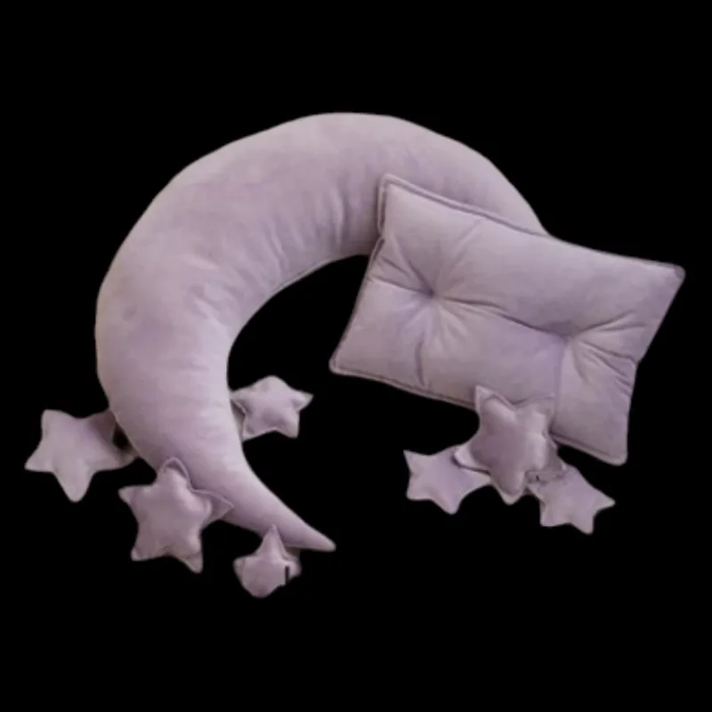 三日月型新生児写真撮影用枕セット-月型＆四角形枕-4つ星型枕-赤ちゃんのスタジオ撮影や家庭撮影に最適な柔らかい枕