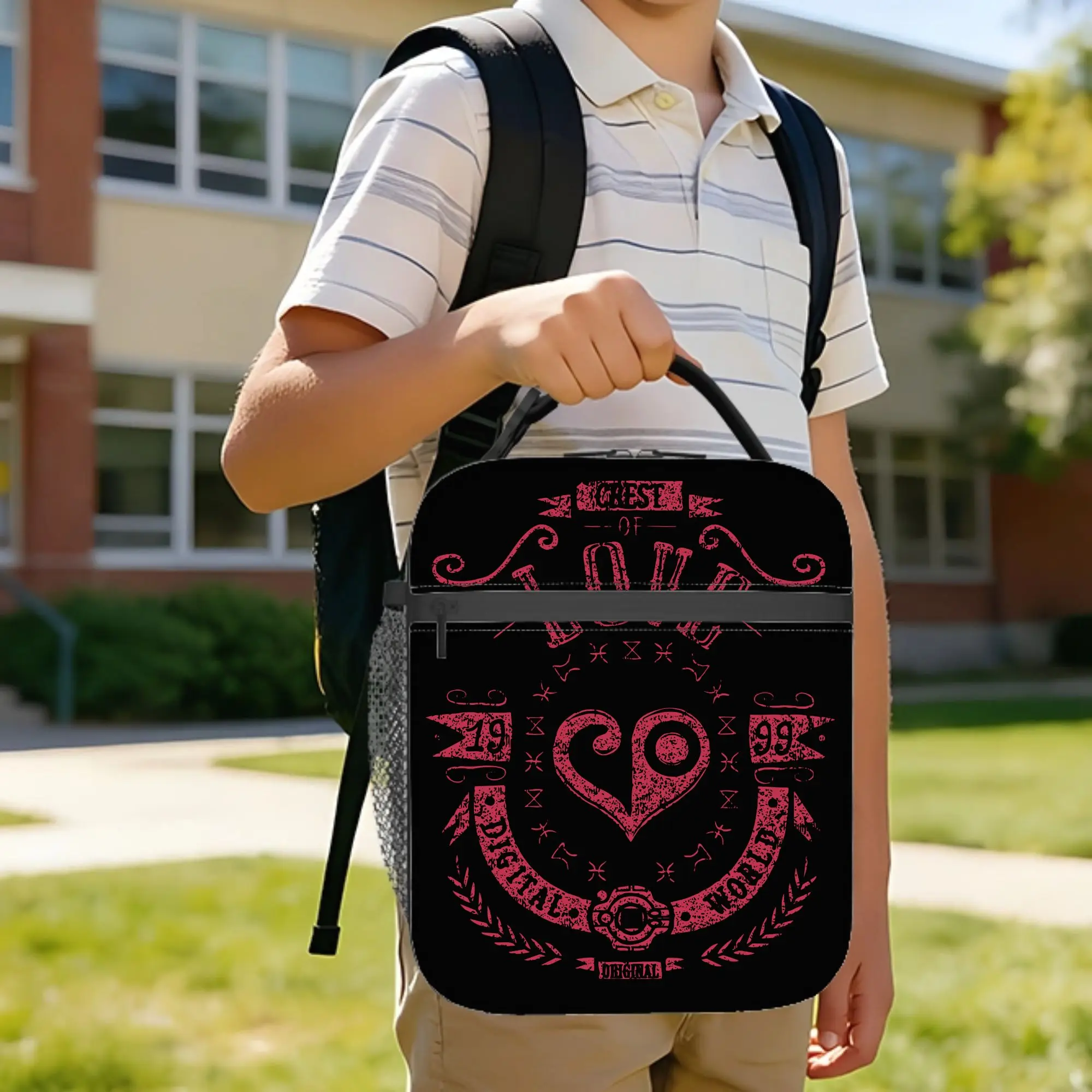 

Термосумка для обедов Love Insulated: портативный контейнер для еды в стиле Digimon Nostalgic Anime, сумка-холодильник, ланч-бокс для офиса и активного отдыха, сумка для бенто