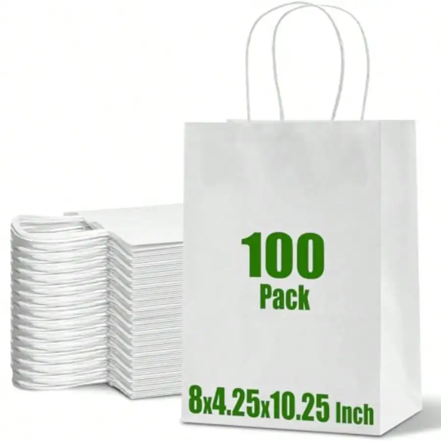 

Бумажные подарочные пакеты GSYY, 100 штук, среднего размера, оптом, 8x4.25x10.25, крафт-пакеты для продуктов, розничной торговли и бизнеса