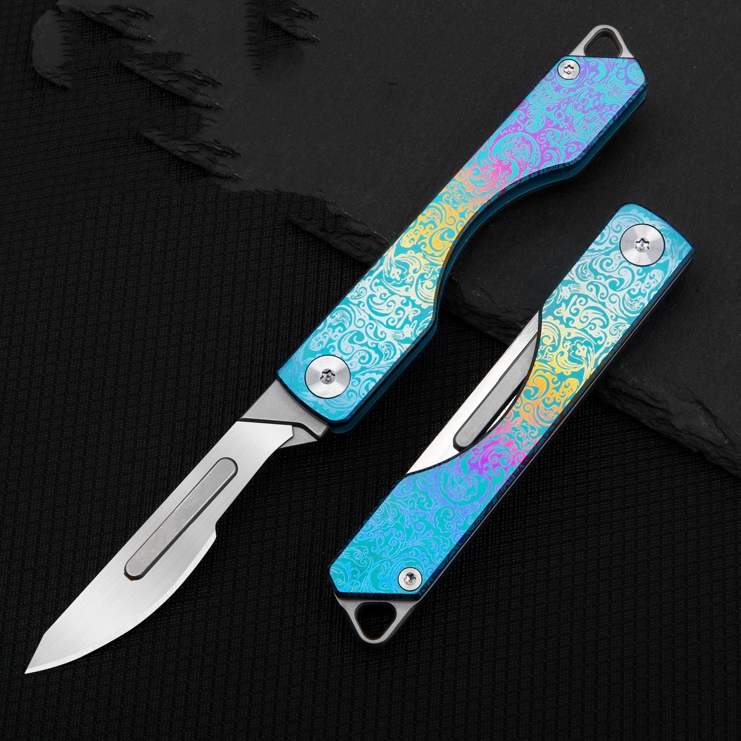 Colorful Titanium Alloy Scalpel Detachable Blade Keychain Pocket Folding Knife Outdoor Survival Camping EDC Cutting And Carving