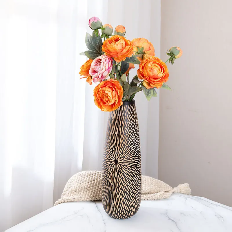 Handcrafted Mango Wood Vase. Solid Wood Carved Flower Vase. Decorative Pillar-shaped Dried Flower Vase for Living Room Bedroom.