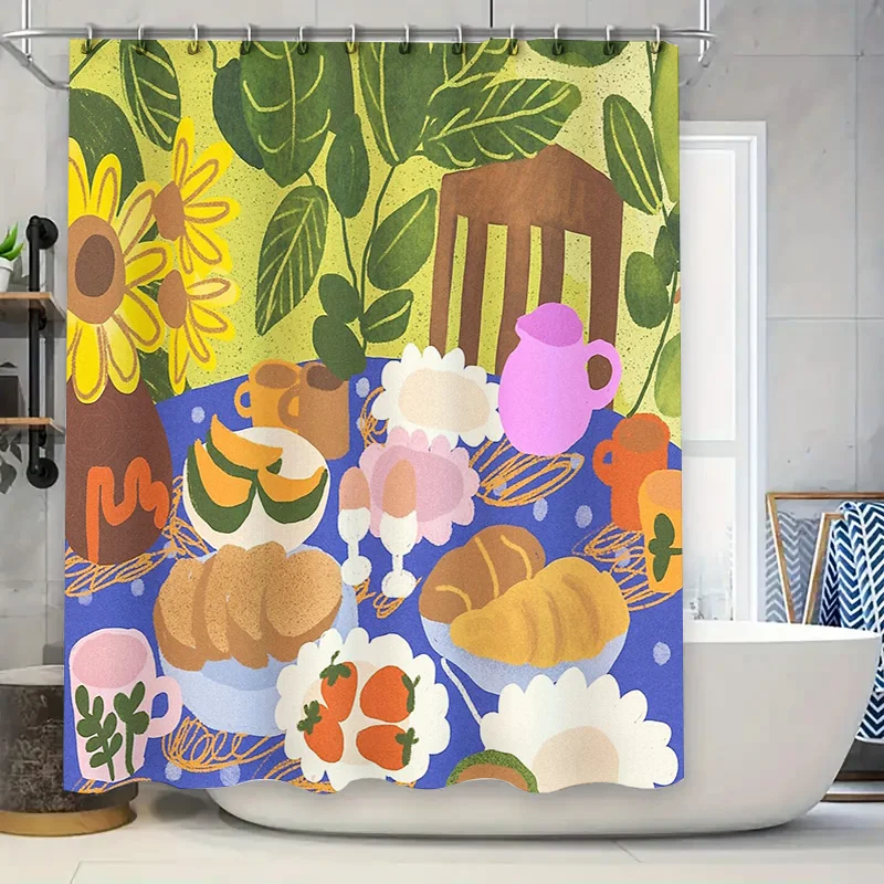 

Floral Bathroom Shower Curtain Vintage Botanical Flower Pattern Waterproof Fabric Decor Farmhouse Rustic Washroom Cover