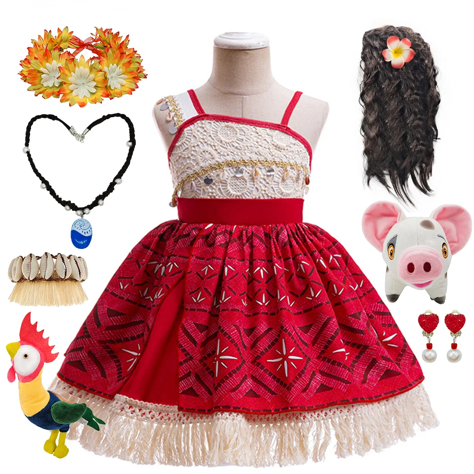 

New Movie Girls Baby Moana Cosplay Princess Dress Vaiana Red Masquerade Ball Gown Kids Birthday Christmas Carnival Party Costume