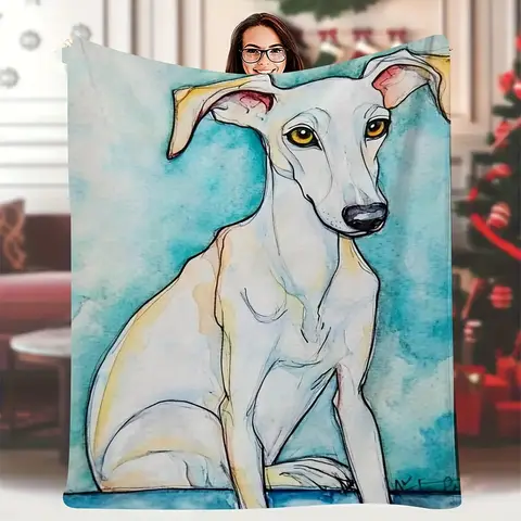 One Piece of a Single-Sided Printed Blanket, Measuring 60X80 Inches, Featuring a Full-Body Image of a White Greyhound Dog