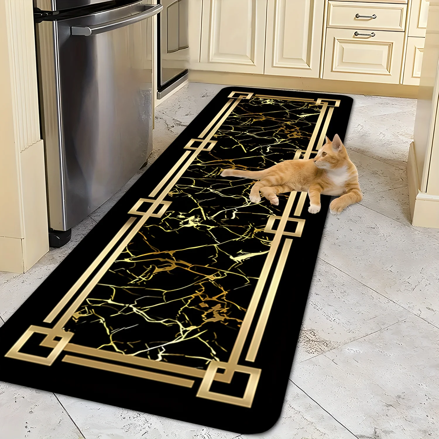 Home Made Bathroom Vanity - Black Gold Marble Geometric Border Print