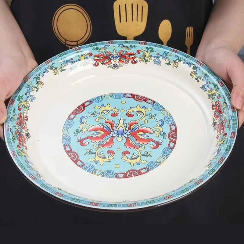Plato esmaltado grueso, plato de té, bandejas de frutas secas, plato redondo de verduras para el hogar, platos de Kebab, bandejas grandes, bandejas para pollo