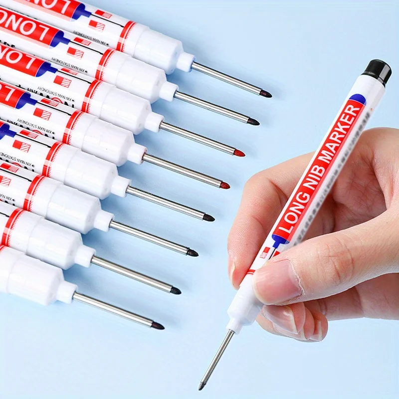 5pcs Long Head Markers, Waterproof Multi-purpose Deep Hole Marker Pen, Fine Point Markers For Woodworking Home Decor