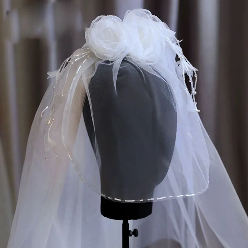 

Beautiful Forest style Sweet Bride Flower Silk Yarn Hair Accessories Dream Double Layer Fluffy Headdress s