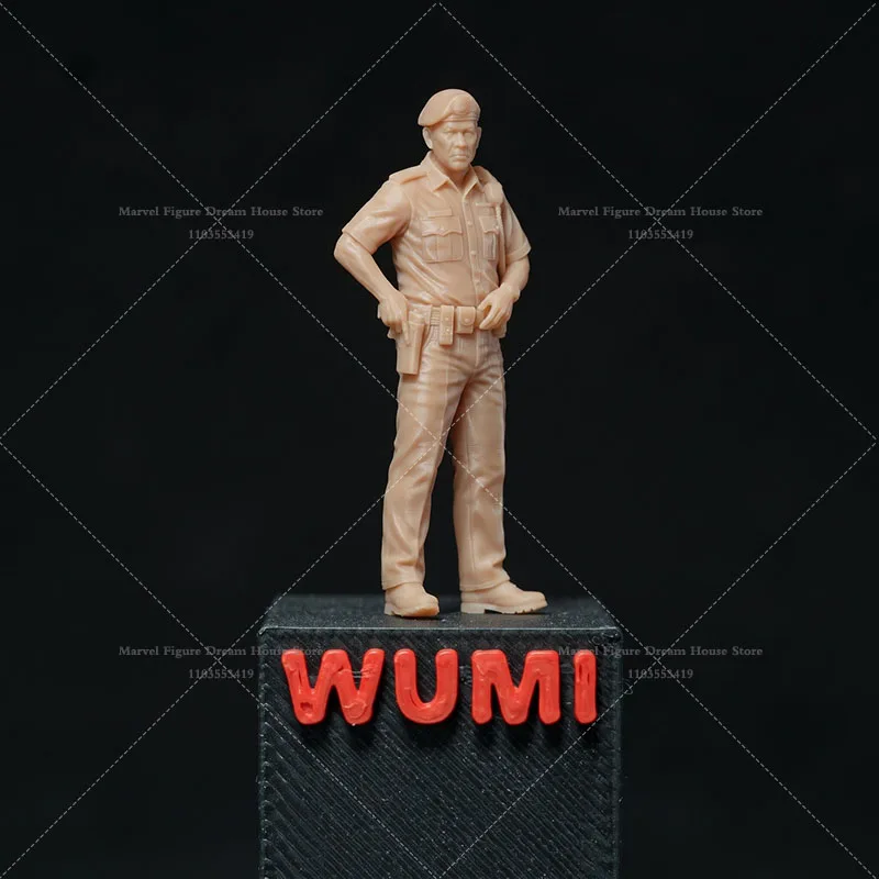 1/64 Scale Miniature Scene Dolls Un-panited White Figure Mini Model China Hong Kong Male Police Tactical Unit‌ Blue Berets