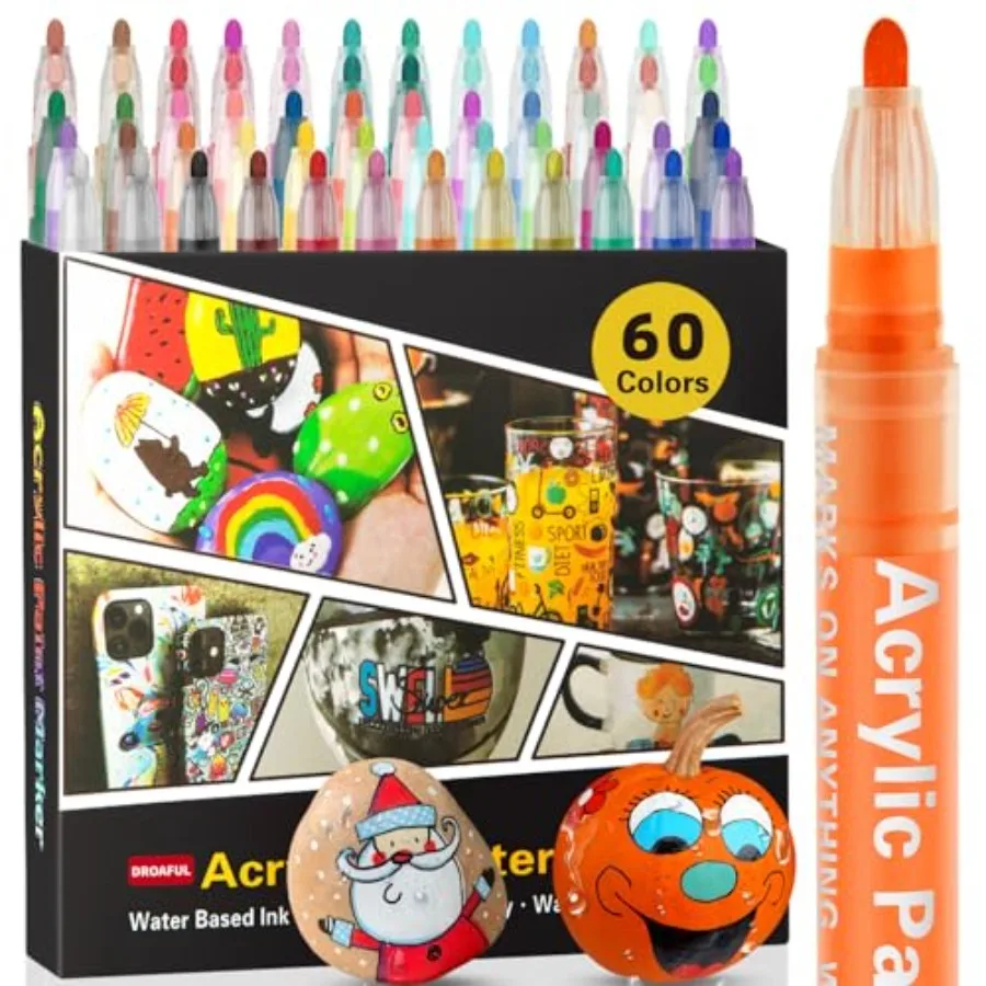 Acrylic Paint Pens Markers, Color Waterproof Paint Pens for Rock Painting, Graffiti, Stone, Ceramic, Glass, Wood, Fabric, Canva