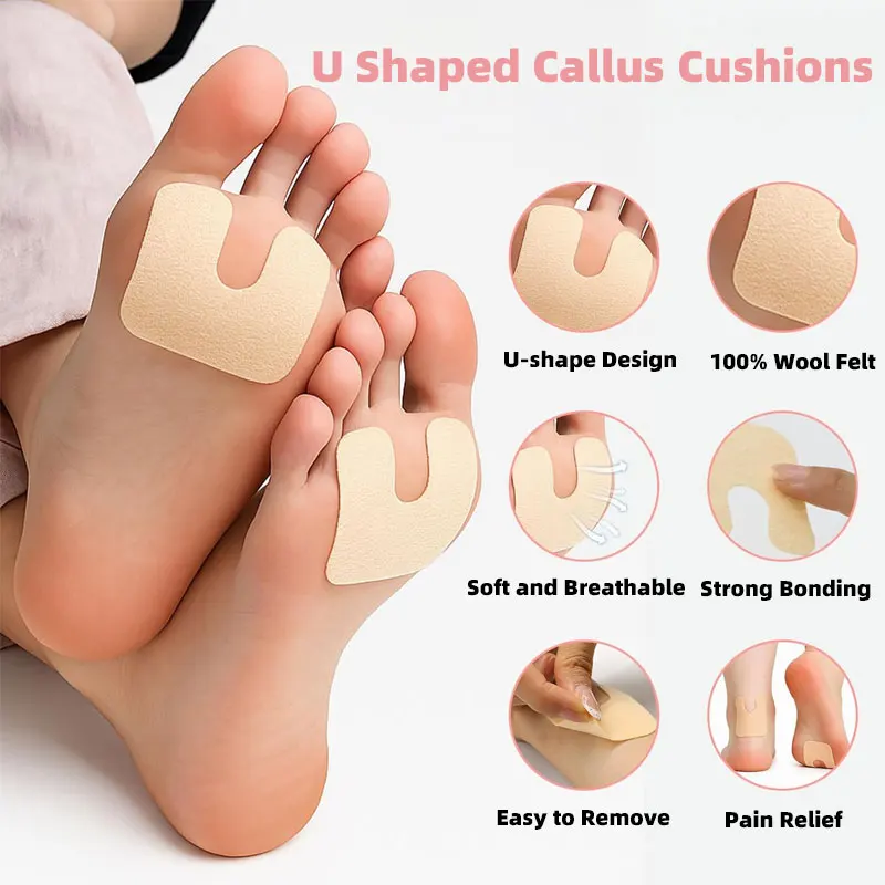 4-40PCS U Shaped Felt Callus Cushions Pads Metatarsal Corn Pads for Rubbing on Shoes Reduce Foot and Heel Pain for Women Men