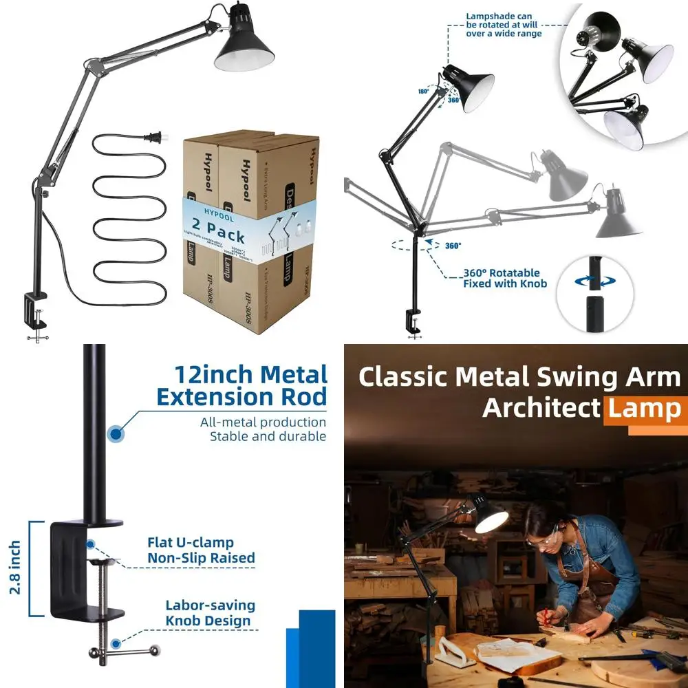 

Extra Tall Adjustable Desk Lamp with Warm LED Bulb for Home Office, Reading, and Workbench