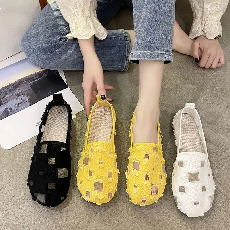 Summer Women's Hollow-out Flat Shoes 2026 Autumn Woman Vintage Fringe Breathable Cloth Casual Shoes Female Beijing Cloth Shoes