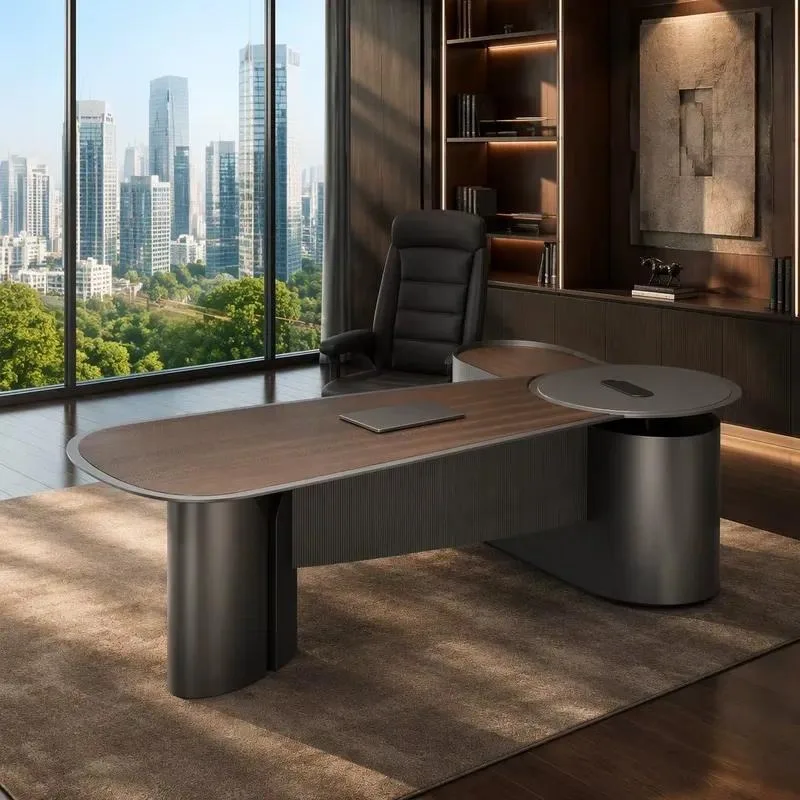 Executive Desk System with Side Locker Water Based Painted E1 Board for CEO Manager Office Furniture