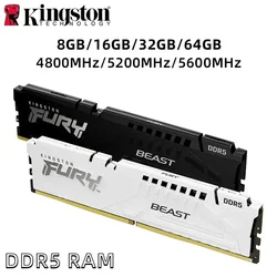 Kingston FURY Beast 데스크탑 AMD 인텔 CPU 마더보드, 288 핀 DIMM PC5-34800 41600 DDR5, 8GB, 16GB, 4800MHz, 5200MHz, 5600MHz