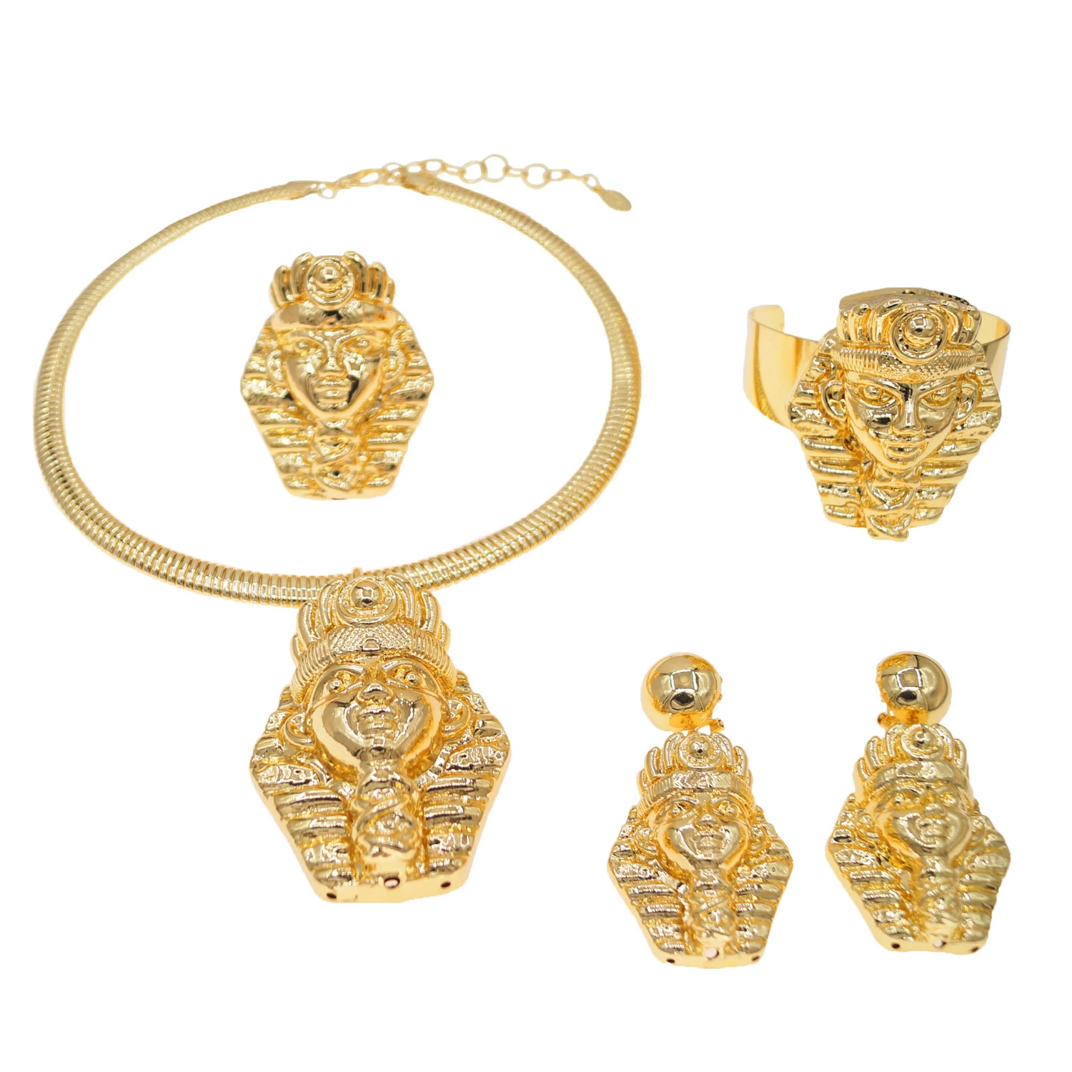 Fashionable and trendy hip-hop gold-plated jewelry set, high-end classic facial elements, ladies' ethnic style banquet matching