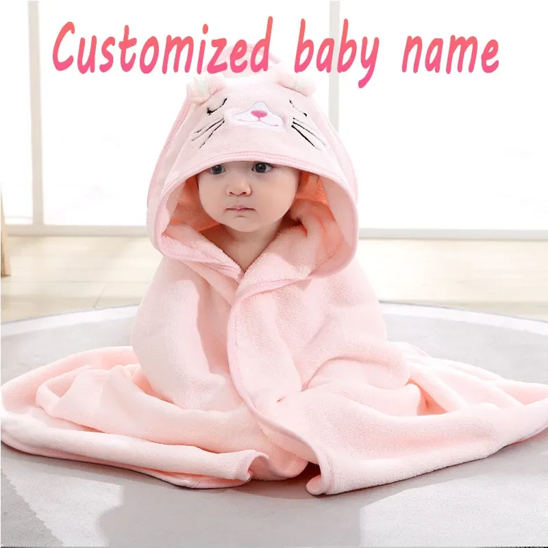 Personalized Baby Name Cartoon Animal Baby Bath Towel Soft Newborn Hooded Towel Blanket Bathrobe Custom Baby Bathrobe Gift 0-12M