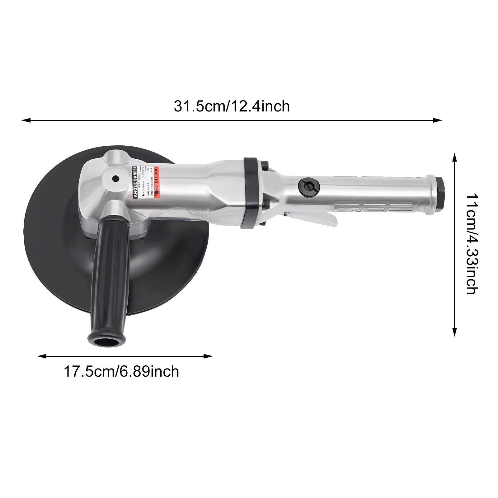 Lixadeira de ângulo de ar de 7 polegadas, polidor pneumático de 4500 RPM para pedra/metal/carros, eixo M16, consumo de ar de 12,36 CFM, leve