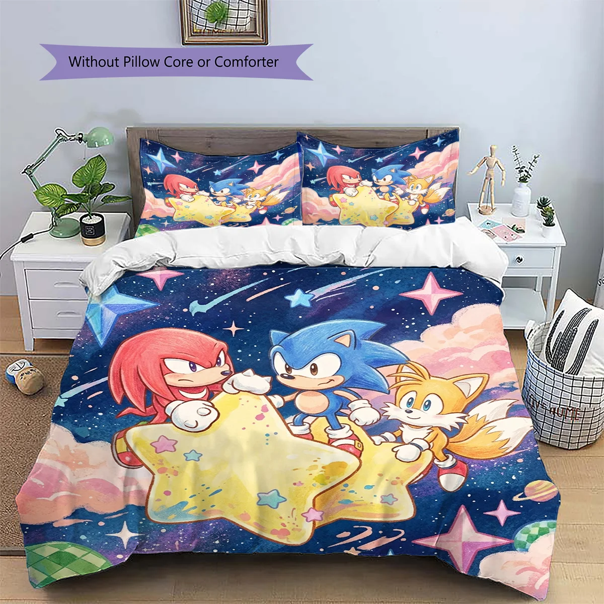 Hedgehog Sonic Patterned Pillowcase & Duvet Cover Set Anime Leisure Bedding Bedroom Home Ornament Fan Gift.-TING