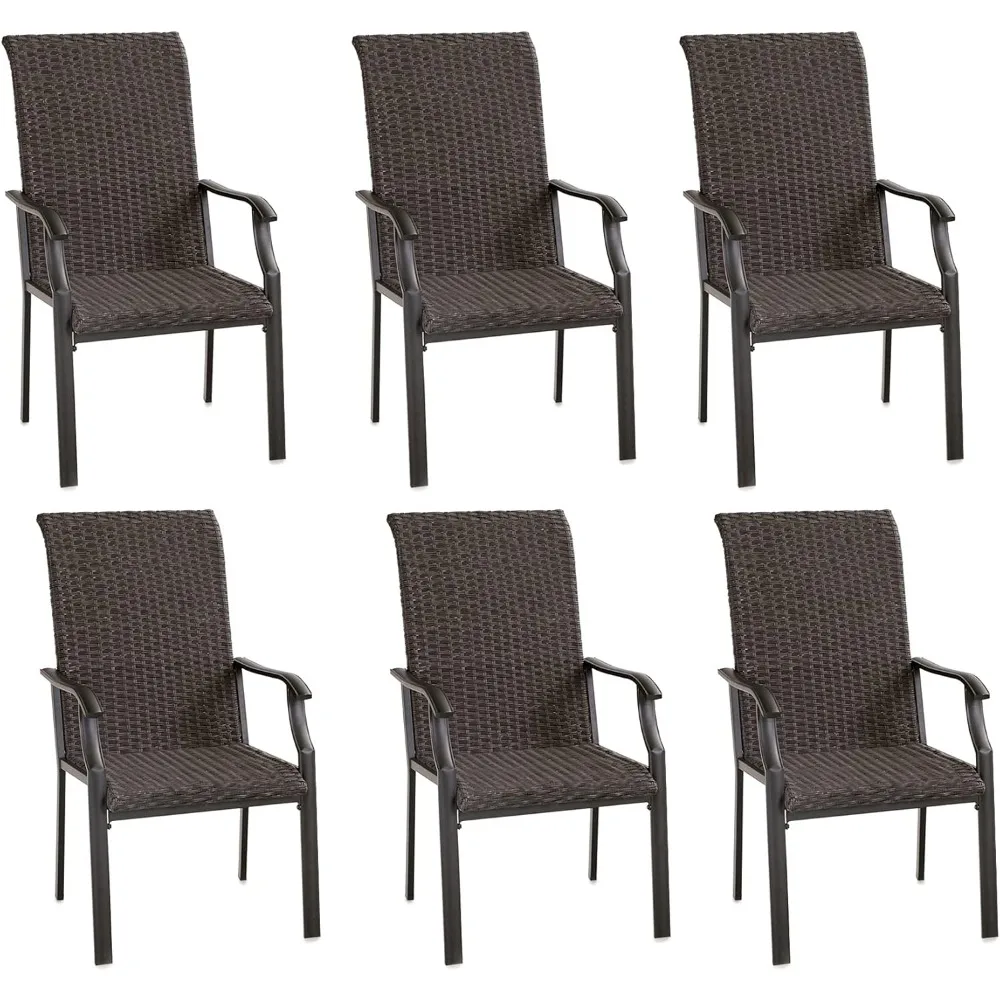 Outdoor Rattan Dining Chairs Set of 6, Extra Large High Back Wicker Armchairs with Steel Frame, for Patio, Deck, Yard