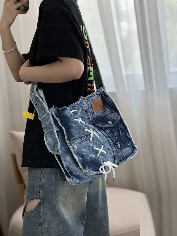 Fashion Washed Denim Women Shoulder Bag Large Capacity Y2K female Crossbody Bags Soft Jeans Casual handbag Shopping Bag