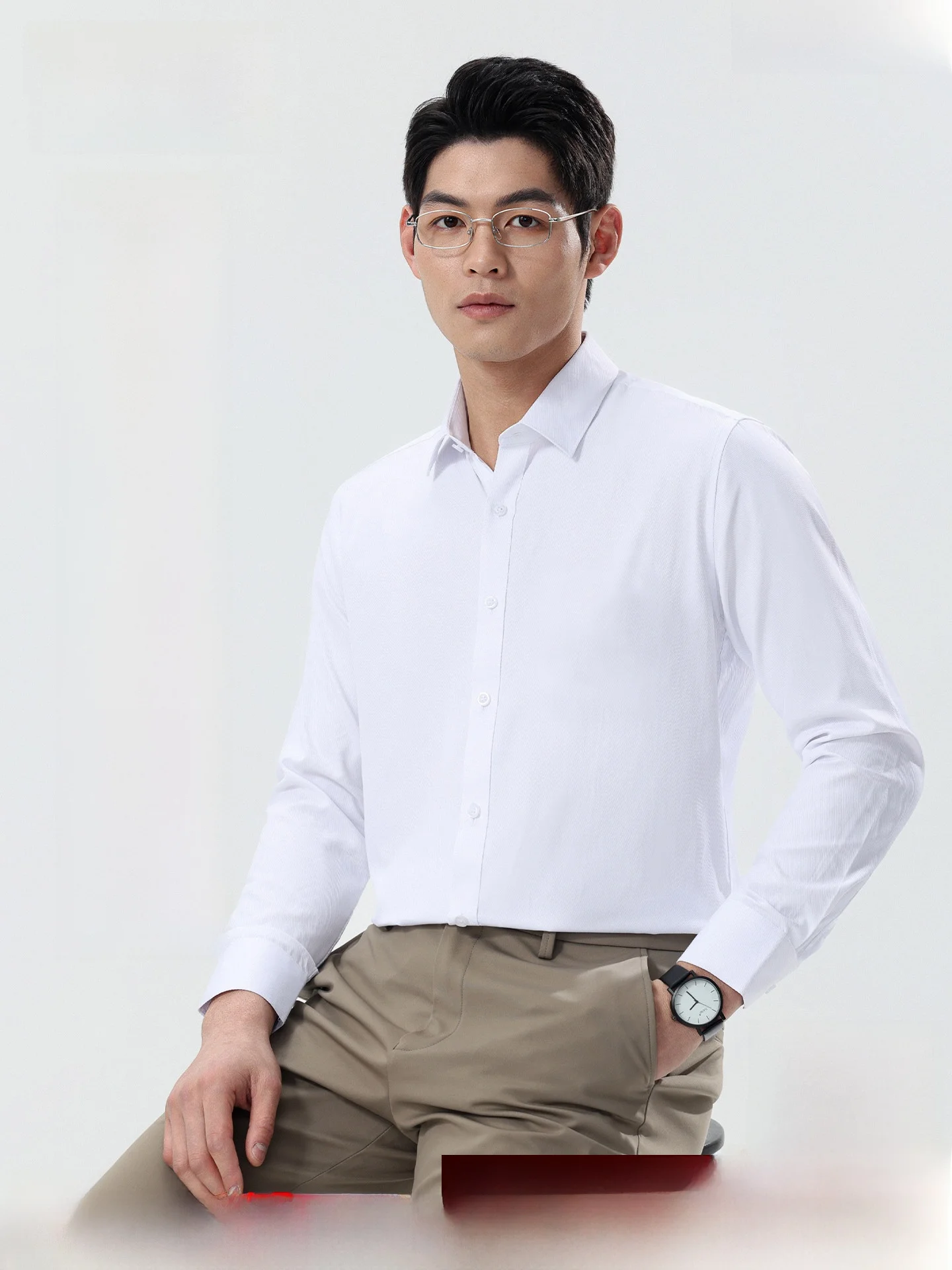 Lormen Men's Business Long Sleeve Shirt Easy to Manage White Shirt Autumn New Style Professional Workwear Wedding Office Cott...