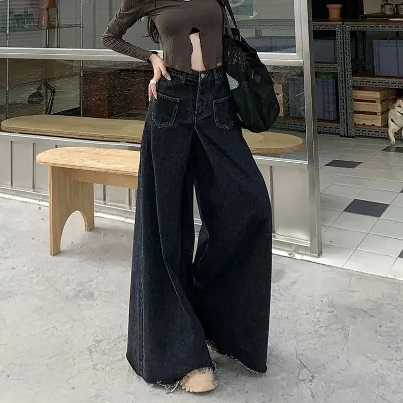 

Large Size Women Jeans Wide Leg Pants Spring Autumn New Fashion Full Length High Waist Office Lady Girl Jeans Euro-America Style