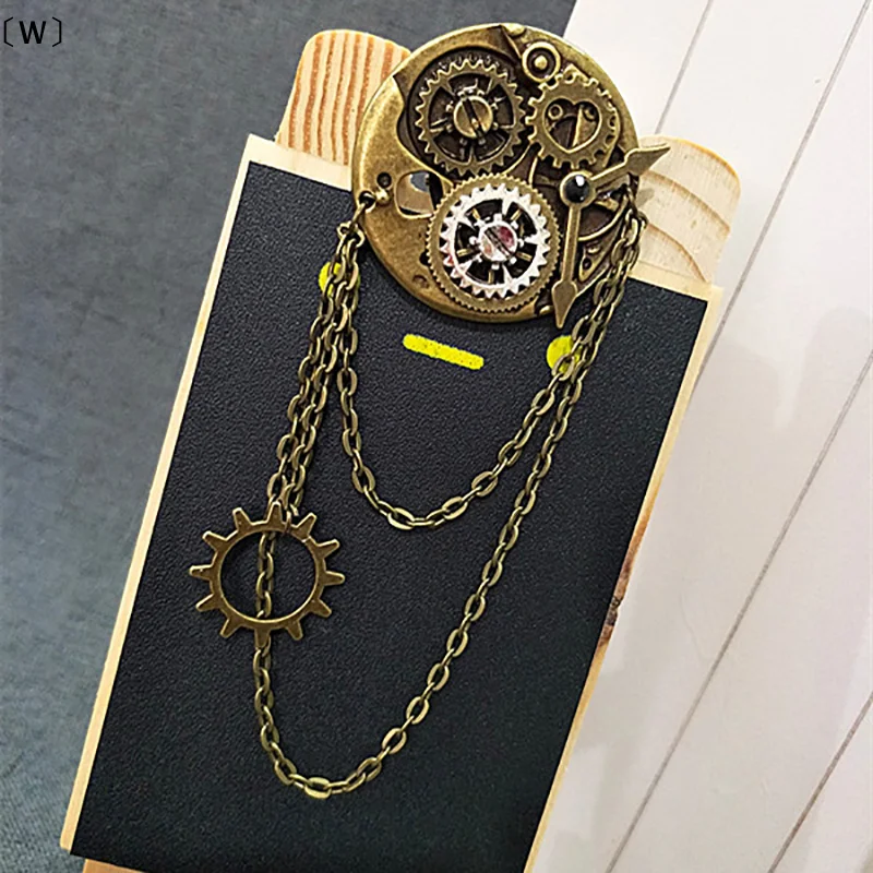 〔W〕Retro Steampunk Gear Brooches Gear Tassel Chain Lapel Pins Men Shirt Suit Badge Jewelry Accessories〔Winter1〕