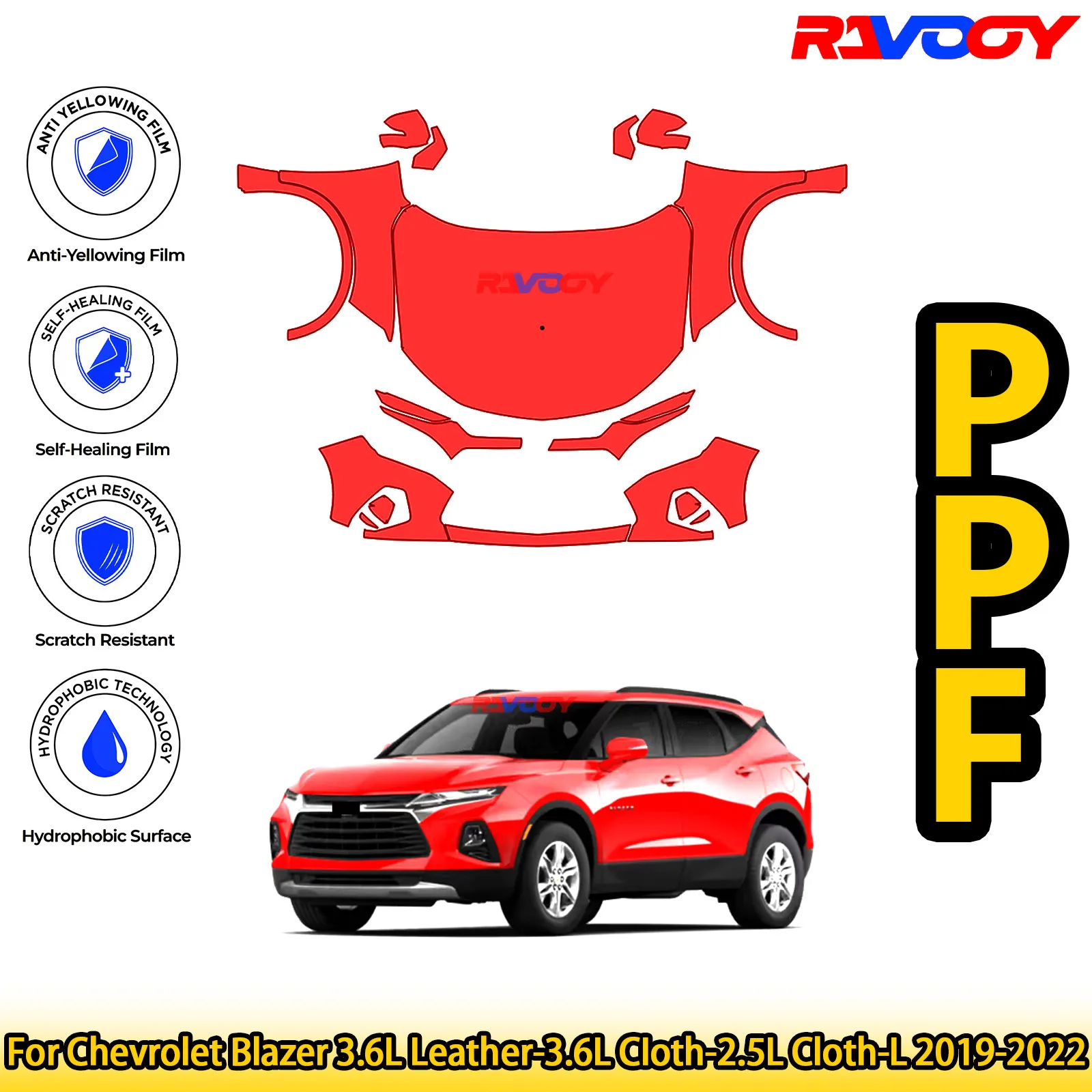 

Для Chevrolet Blazer 3,6 л кожа 2019-2022 глянцевая матовая черная предварительно вырезанная передняя пленка PPF комплект защитной пленки для краски