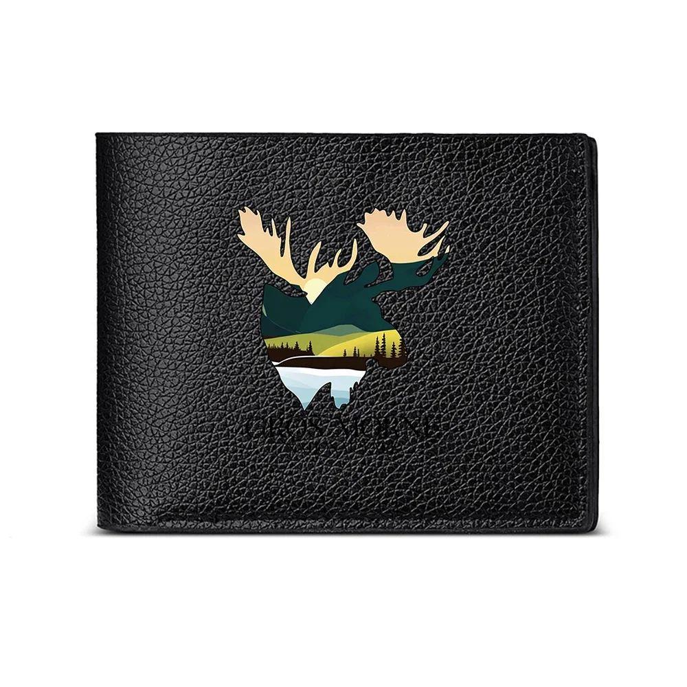 Moose Silhouette With Mountain Landscape And Lake Reflection Design Men's Wallet Card Holder Casual Business Fashion Print