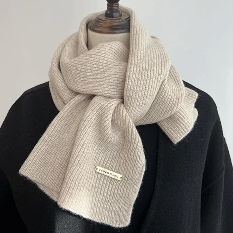 For Women High-end Thick Warm Versatile Simple Scarf Autumn And Winter New Solid Color Knitted Scarf