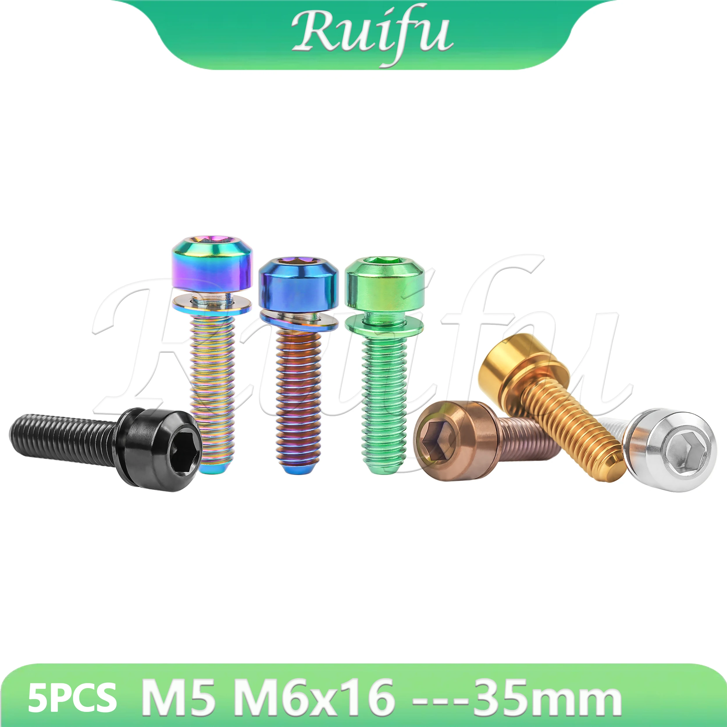 Ruifu Titanium Bolt 5PCS M5/M6x16 18 20 25 30 35mm Chamfered Hex Head with Non-sheding Washer Screws