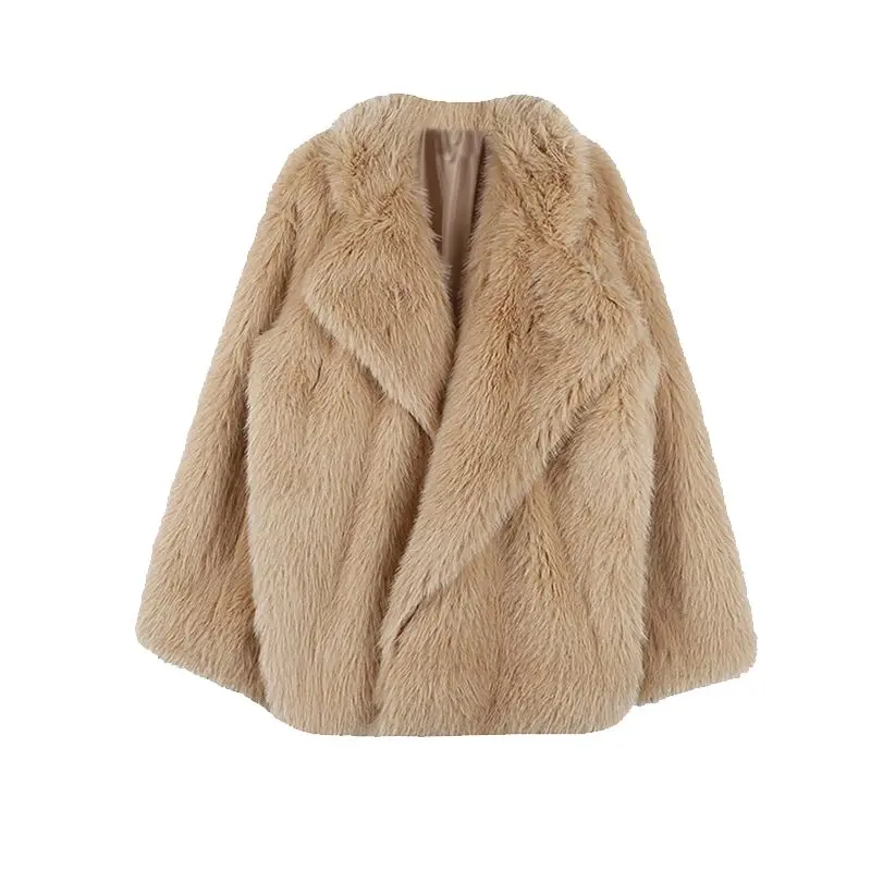 2025 feminino vison cabelo imitação de pele casaco de inverno novo grande gola lapela moda versátil solto macio engrossado casaco de pele