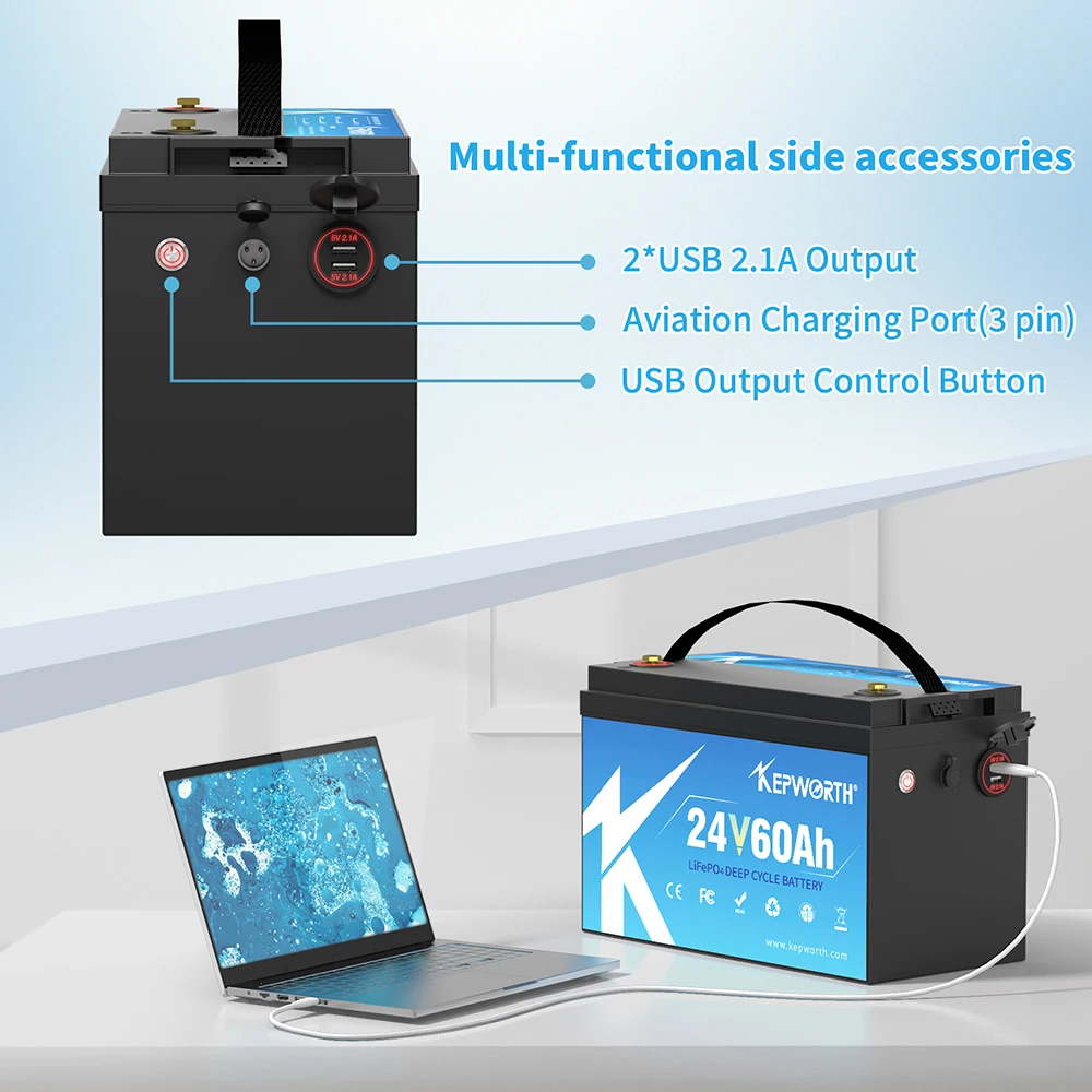 Nueva batería de fosfato de hierro y litio de 24V y 60Ah, batería integrada BMS LFP LiFePO4 para RV, energía Solar eólica, Scooter, triciclo, barco