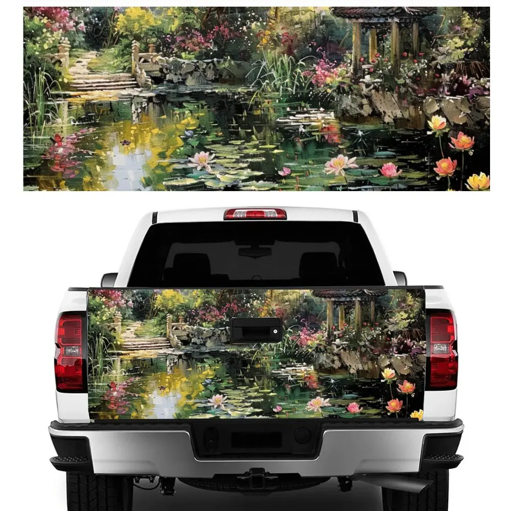 Blooming Lotus Flowers landscape Car Tail Trunk Protect Vinly Decal Auto Accessories Hood Decoration Sticker for Off-road Pickup