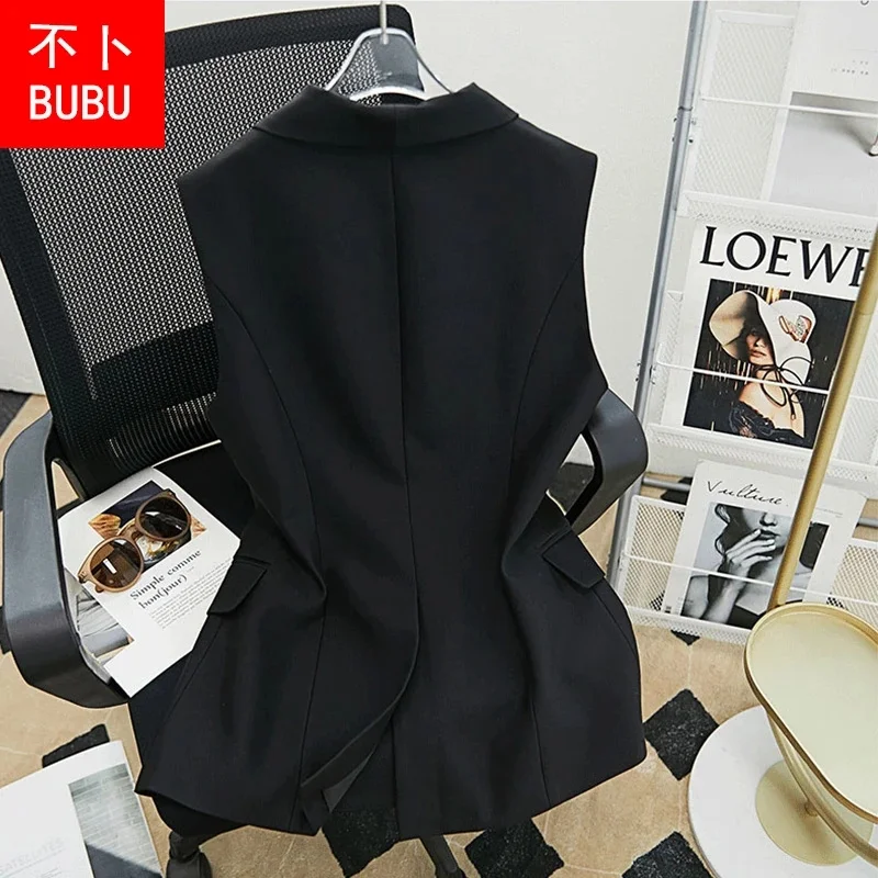 There is a lining] New Women's Vest Suit a Button Vest Coat Women's Spring and Autumn Loose Cardigan Vest Sleeveless  Coat Top