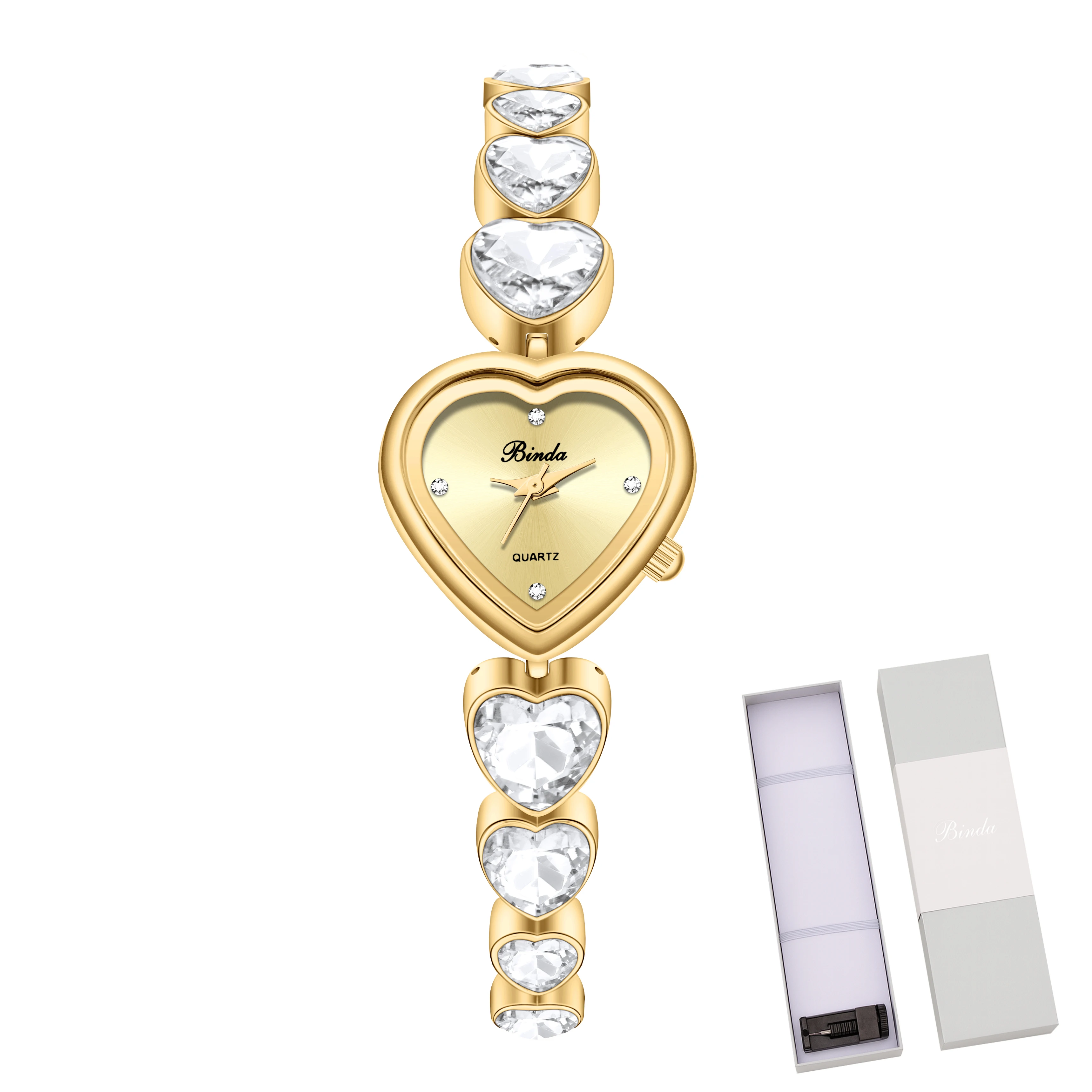 1pcs Binda Luxury Gold Quartz Watch for Women Classic 