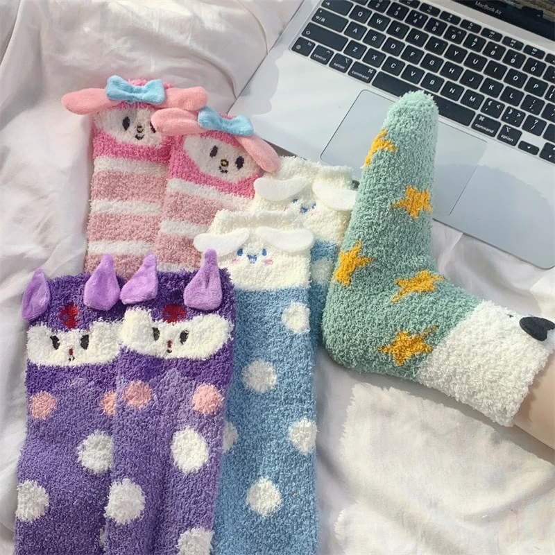 

Cute Cartoon My Melody Socks Charm Anime Cinnamoroll Kuromi Plush Home Floor Socks Winter Warm in Tube Socks Holiday Gifts